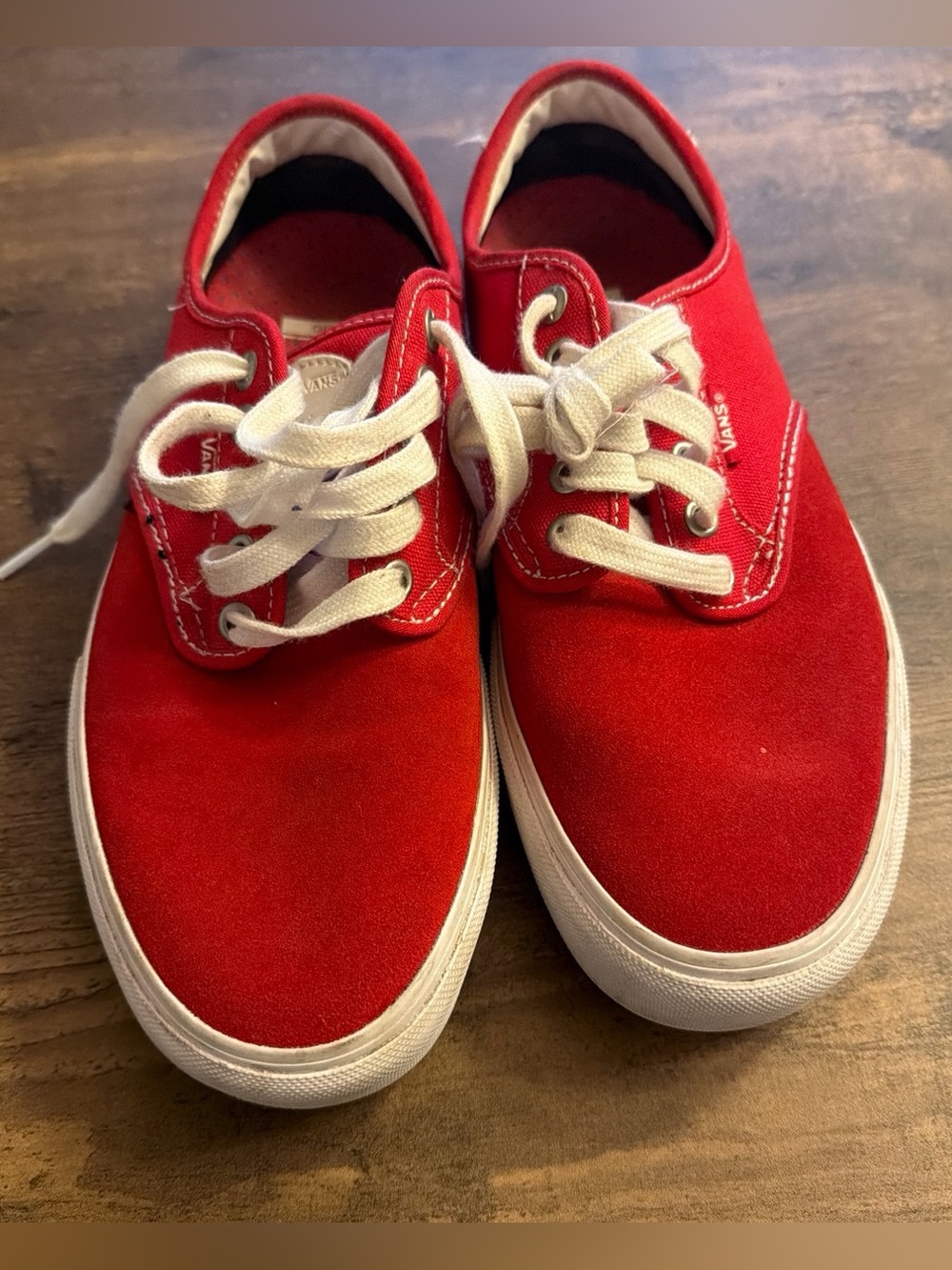 Vans Men’s Classic Authentic Canvas Sneakers in Red with White Laces